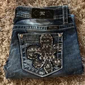 Miss Me Blue Skinny Jeans with Ornate Back Design